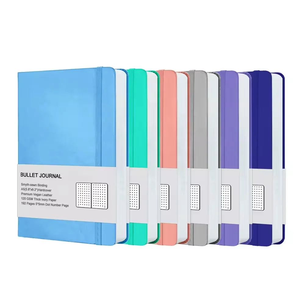 Wholesale Customizable Vegan Leather Hardcover Journal 120gsm No Bleed Candy Color Ivory Paper with Dotted Pages A5 Size