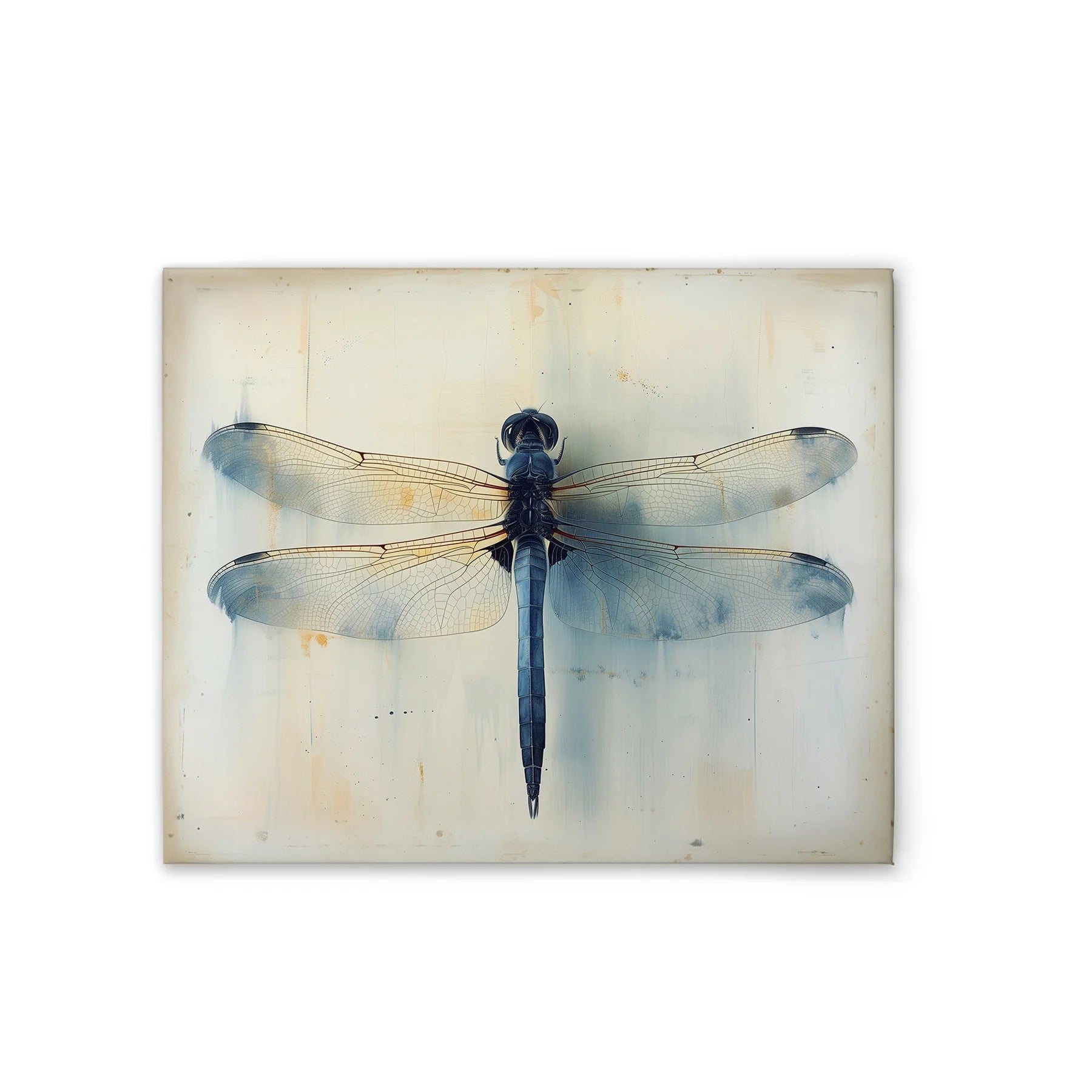 Made in Germany Machine Printed Modern Dragonfly Canvas Wall Art with Beige Blue Wooden Stretcher Frame Hanging Wedding Decor