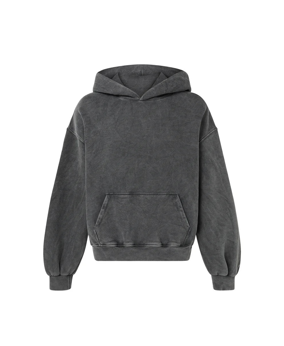 Casual Winter Heavyweight Acid Wash Hoodie High Street Custom Logo 3D Embroidery Puff Print Stone Wash Solid Women Knitted