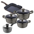 Set of 3 Casserole Dishes with Lids 202428cm and Saucepan 16cm in Cast Aluminum + Grill Pan 28x28cm in Non-Stick Forged