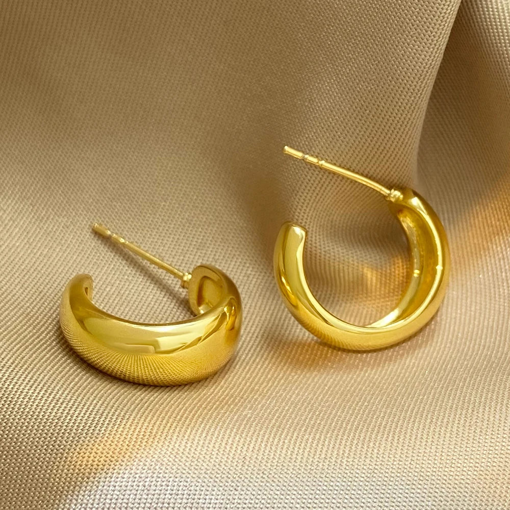 For Foxi Trendy Nickle Free Women's Jewelry Gold Plated Brass Chunky Stud Earrings for Gift Rhodium Plated