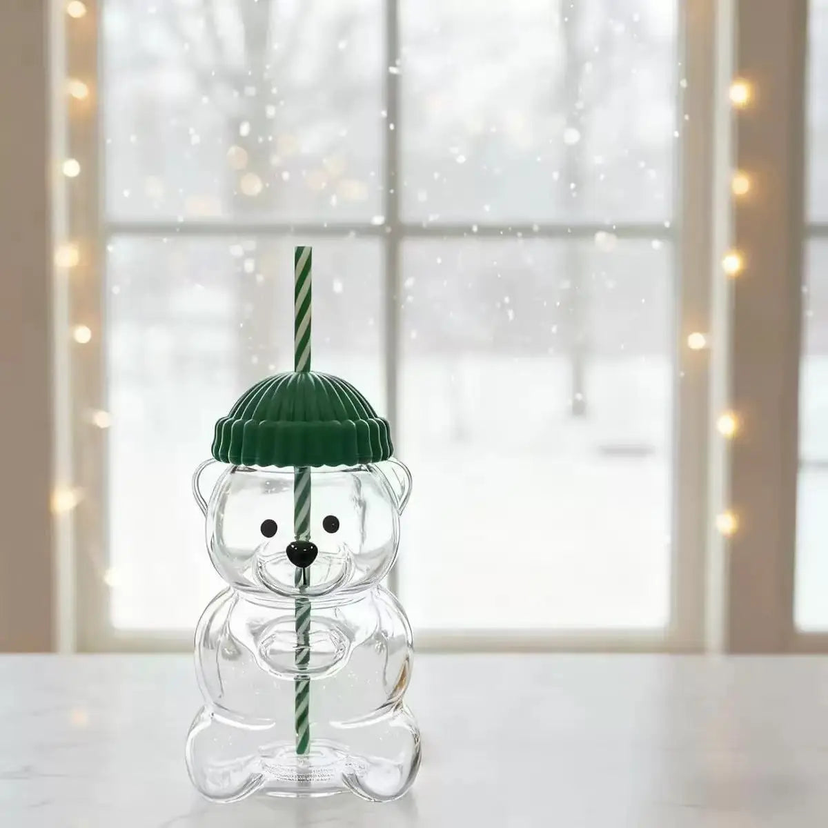 Christmas-themed Viral Platform-style Transparent Borosilicate Glass Bear-shaped Glass with Straw.