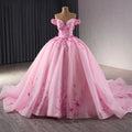 Jancember 241084 Fashion Pink Appliqued Flower Empire Bridal Ball Gown Evening Dresses