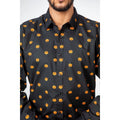 Negro Pumpkin Print Casual Breathable Men's Shirt with Button Down Collar and Full Sleeve Size S Imperio Shop