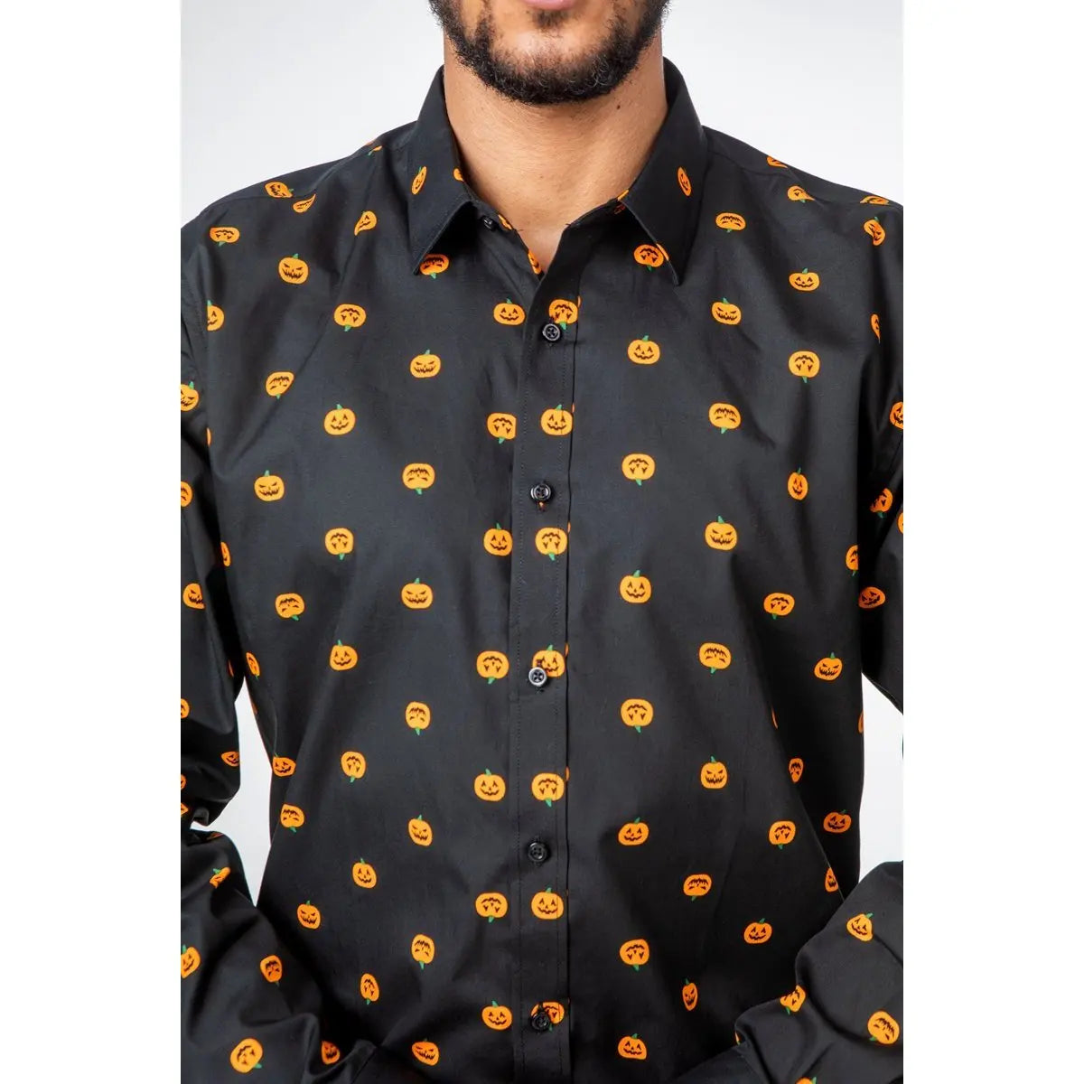 Negro Pumpkin Print Casual Breathable Men's Shirt with Button Down Collar and Full Sleeve Size S Imperio Shop