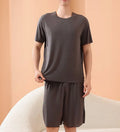 Oem Custom Printed Embroidery logo Design Home Clothes Pajama Pants Suit Men's Summer Round Neck Seamless Ice Silk Pajamas Set
