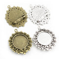 25mm Inner Size Antique Silver Plated Bronze Flower Floral Brooch Cameo Cabochon Blank Base Setting Charm Pendant