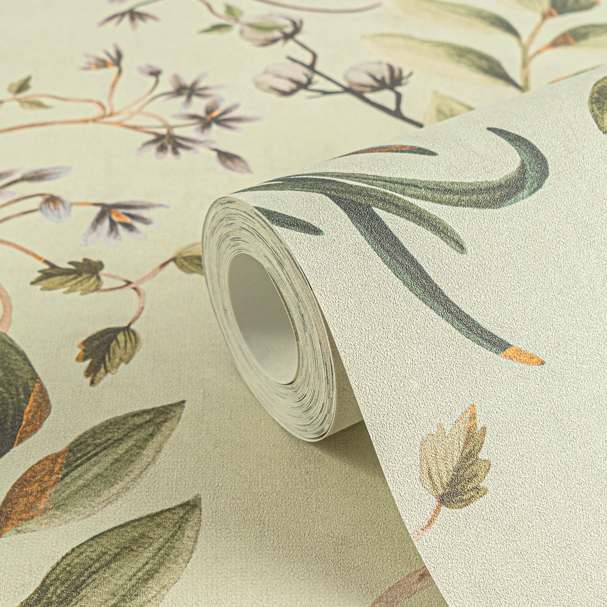 Made Germany Floral Brown Green Purple Non Woven Vinyl Wallpaper Rolls-Highly Wash-Resistant Light Resistant Living Room Kitchen