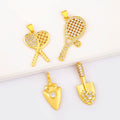 QIKU Wholesale Factory Price 18K Gold Plated Racket / Spatula / Arrow Tiny Charms Copper Jewelry Findings for Necklace Making