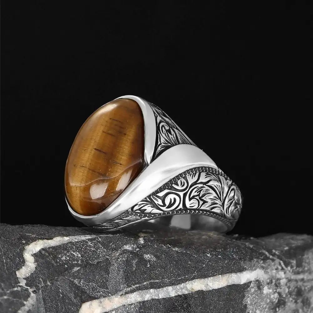 Hot New Azuris Men's 925 Sterling Silver Ring Ottoman Style with Natural Stone Direct From Turkey VALKH1937 Sale