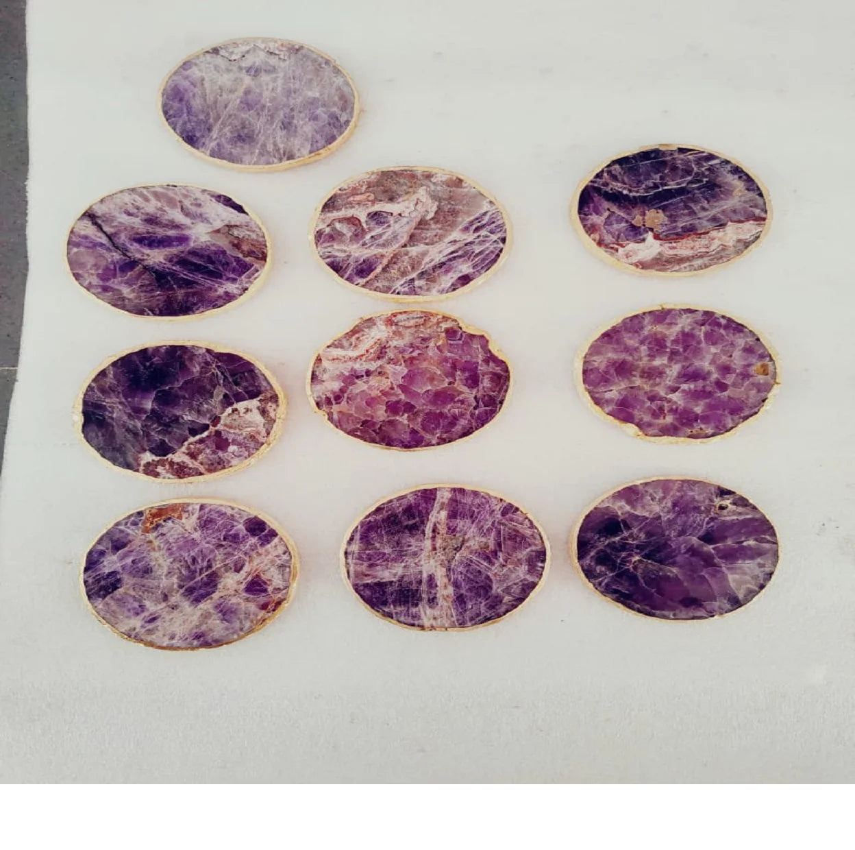 Custom Made Amethyst Gemstone Coasters with Gold Edges European Style Portable for Weddings and Promotional Use