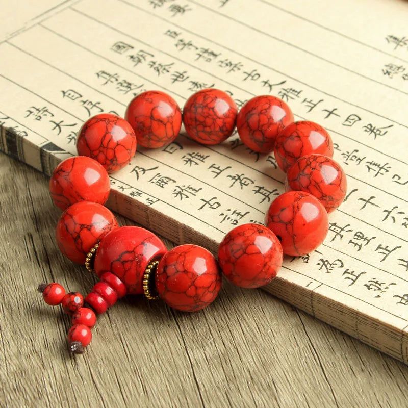YL Turquoise Large Beads Beeswax Single Ring Beaded Bracelet Tang Sancai Style China Wholesale