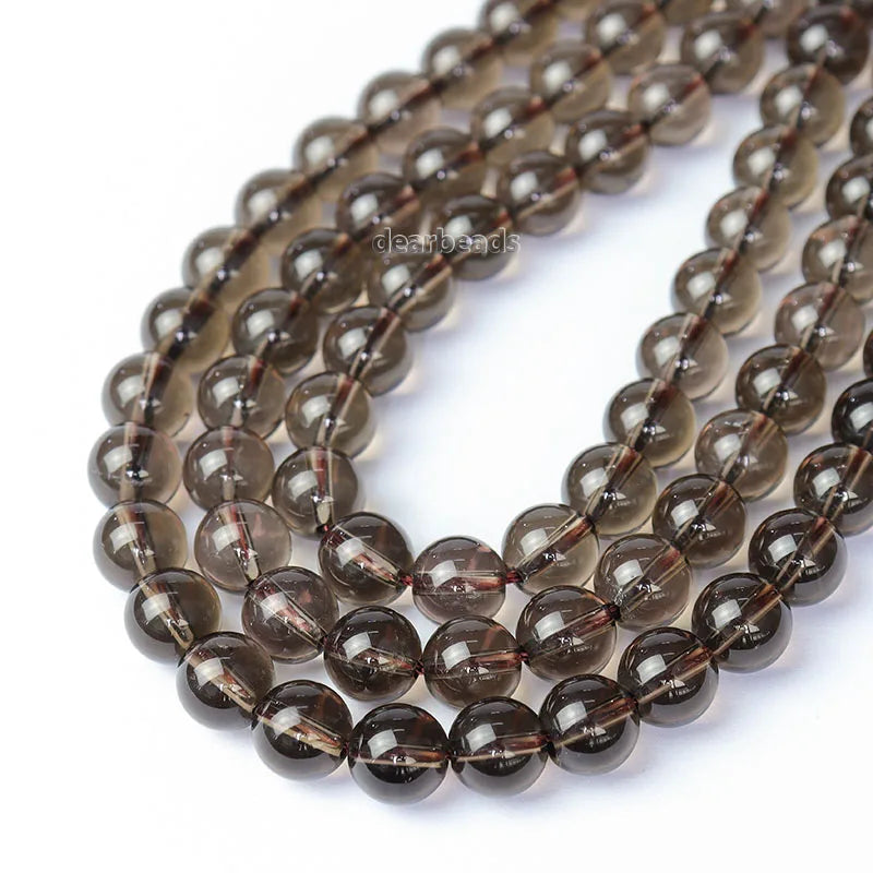 Real Smokey Quartz Bead Strand Smooth Round Smoky Natual Crystal Stone Beads for Jewelry Making 4mm 6mm 8mm 10mm 38CM