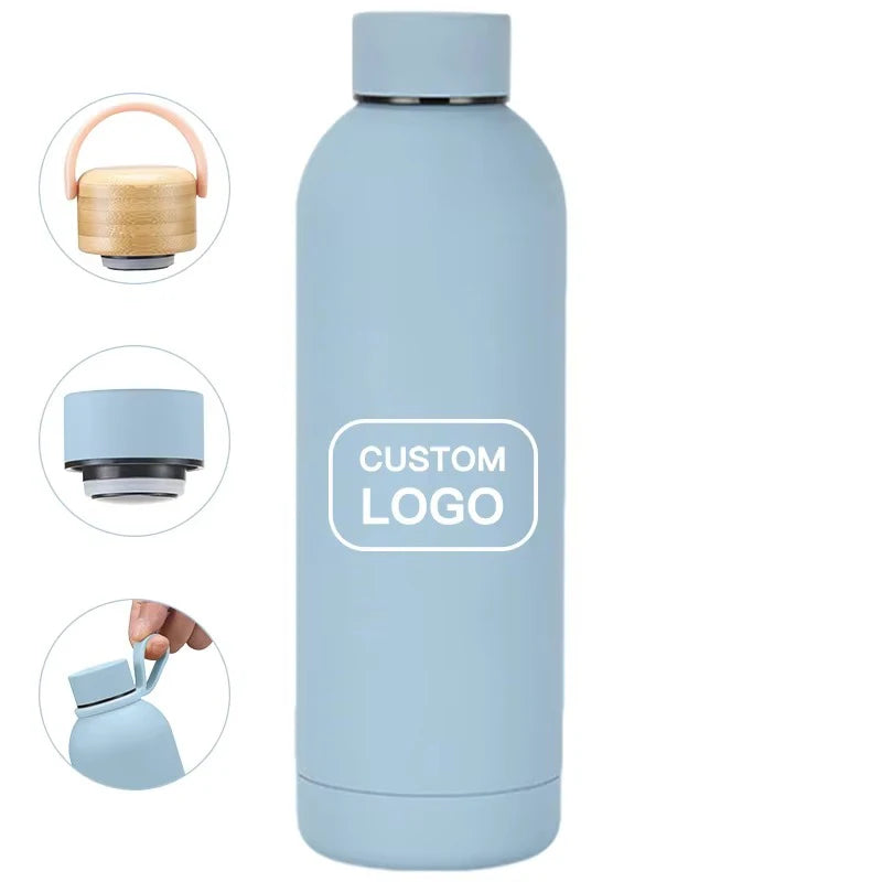 Factory Double Vacuum 304 Stainless Steel Rubber Paint 500ml Water Bottle With Silicone Handle