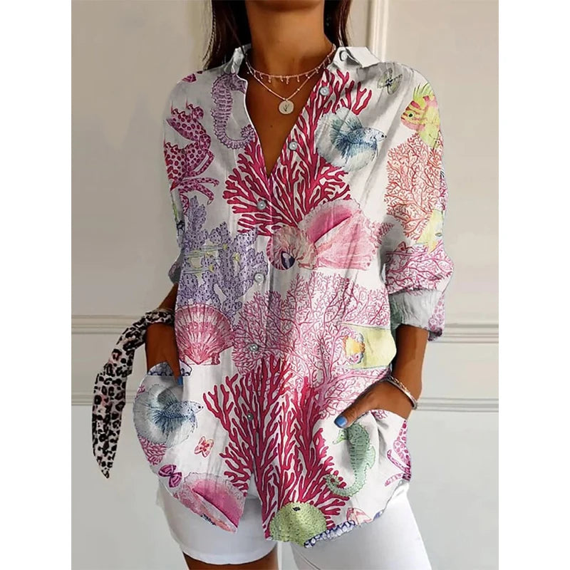 2025 Summer New Arrivals Women's Long-sleeve Shirts Trendy Long-length Shirts with 3D Printed Patterns