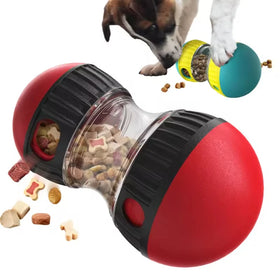 Interactive Chase Barbell Shaped Toy Slow Feeder Dog Bowl Pet Food Feed Dispense Dog Treat Ball Toy
