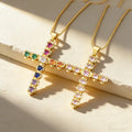 QIKU Fashion Rainbow Crystal Heart Cross Pendant Necklace Copper Zircon Party Wedding Birthday Women Religious Jewelry Wholesale