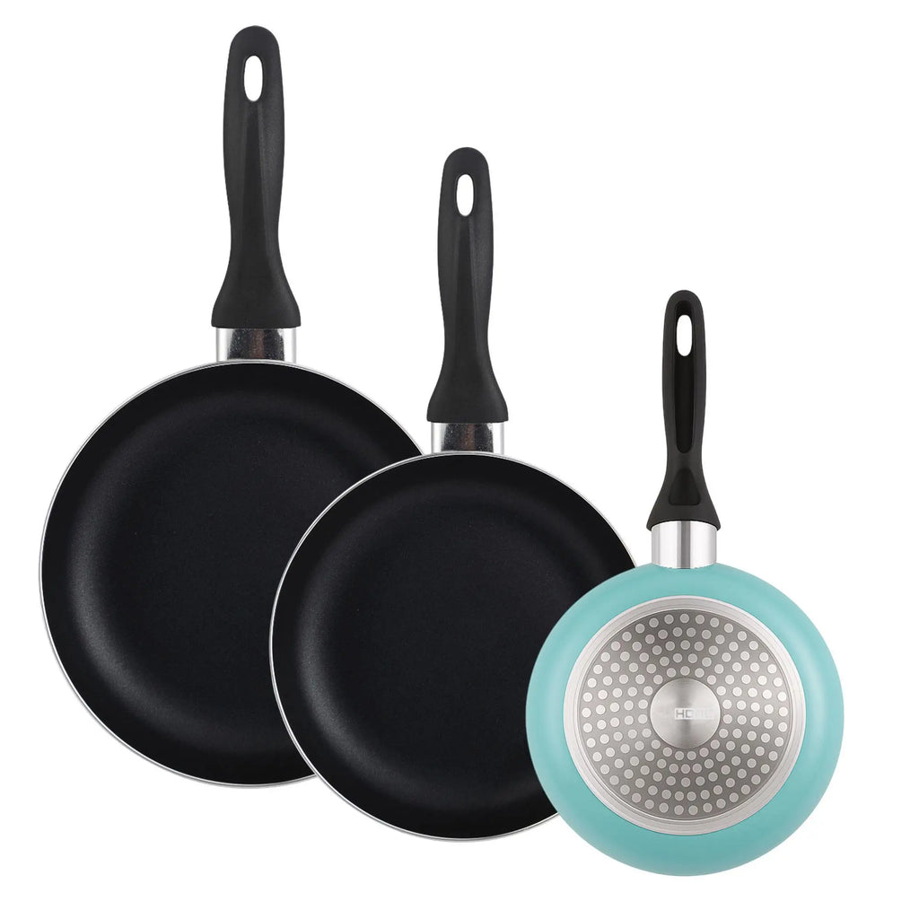 Well Home Set of 3 Frying Pans 162024cm Made of Pressed Aluminum in Matte Blue