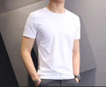 Oem customized 200g heavyweight cotton short sleeved t shirt for men seamless solid white & black blank t shirt