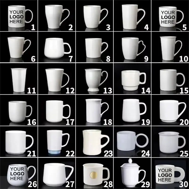 Custom Logo Ceramic Mug Cartoon Creative Coffee Cup with White Coating for Thermal Sublimation 11 oz Pure White Blank Coffee Cup