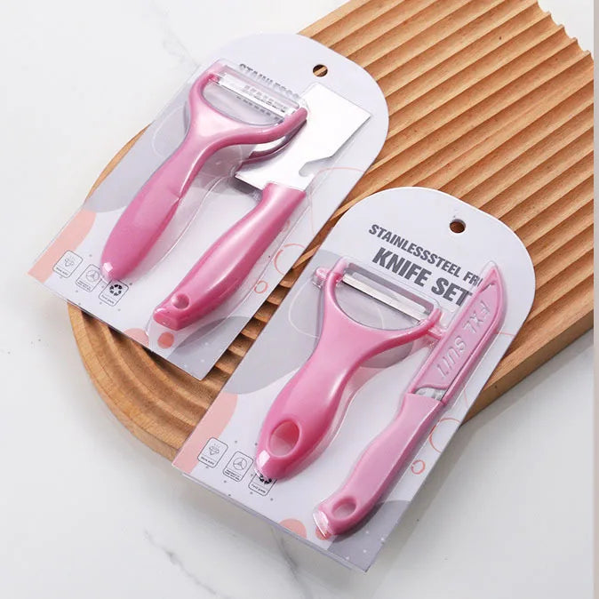 Kitchen Scraper & Peeler Set Durable Stainless Steel with Plastic & Metal Cutter Knife for Fruits & Vegetables