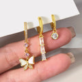 Foxi Factory Wholesale Drop Earrings Women Single Cubic Zirconia 18k Gold Plated Gemstone Hoop Earrings