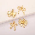 QIKU Gold and Copper Bow Pendant Charm with Rhinestone Cute Jewelry Supplies for DIY Necklace Making Elegant Accessories