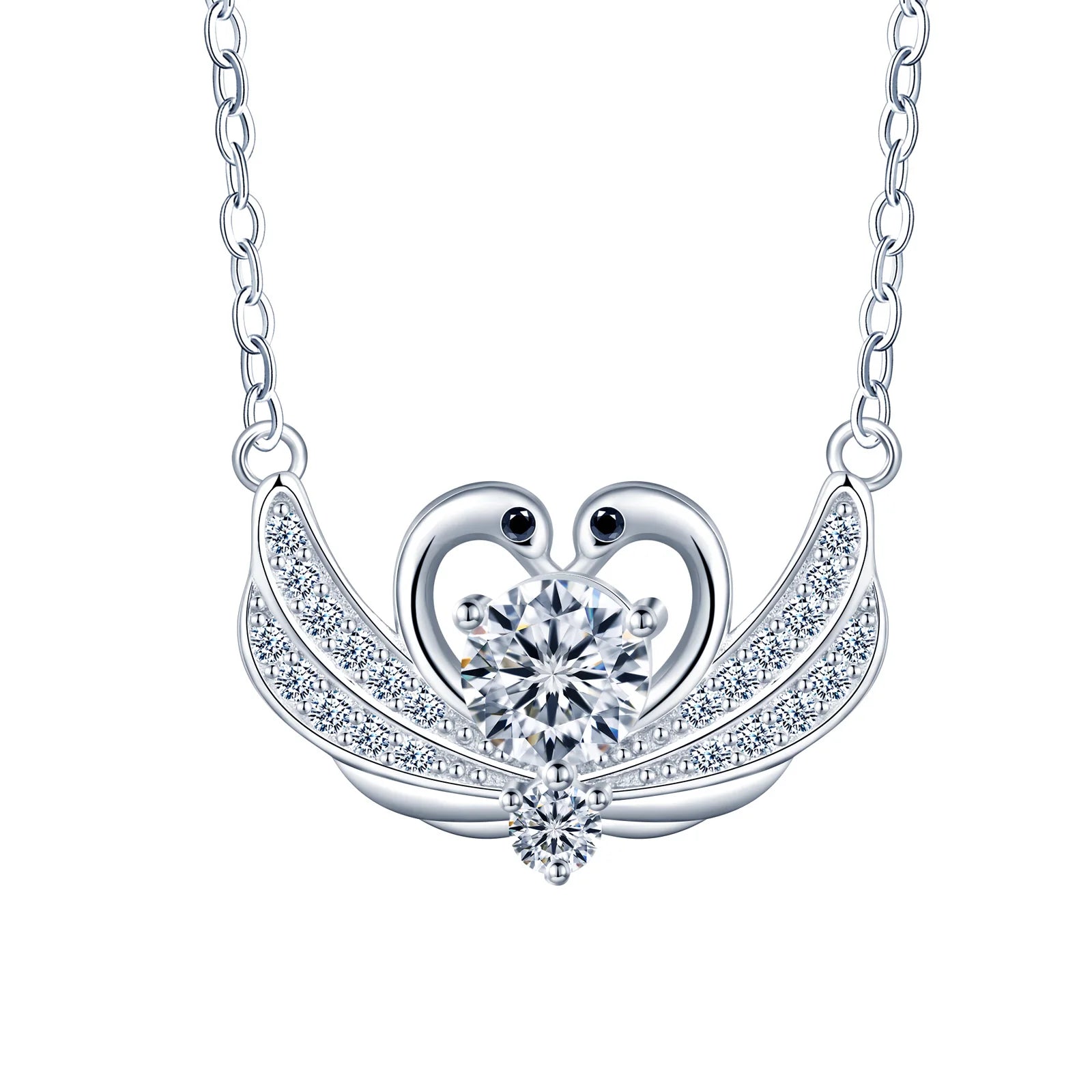 Swan Wing Moissanite Diamond Necklace S925 Sterling Silver Heart Pendant Necklace Jewelry for Woman