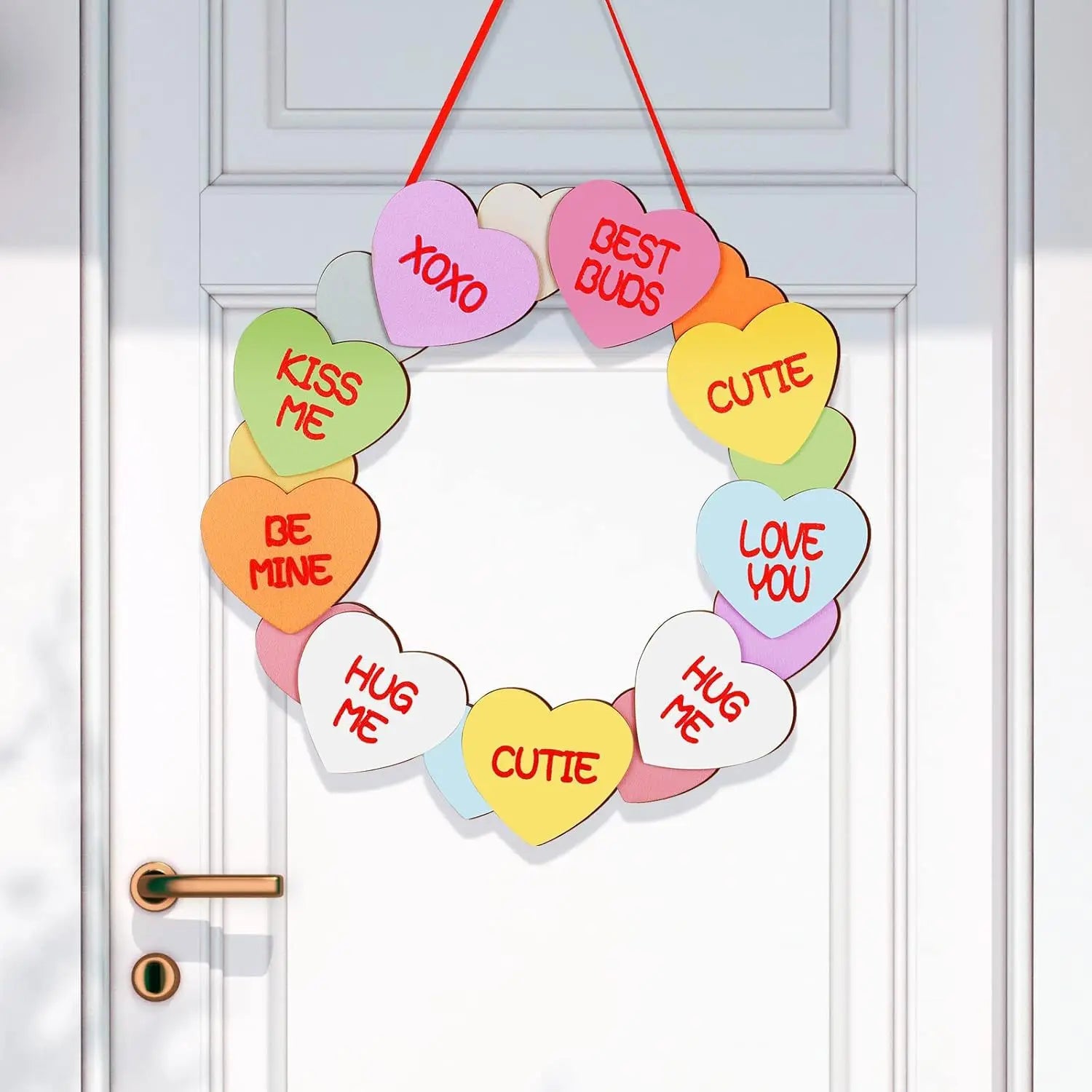 JUXINDA JUXINDA Valentine's Day Colorful Floral Wreath Door Hanging Wooden Wall Hanging Door Decoration Romantic Valentine's Day