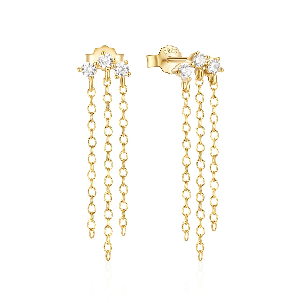 CANNER Crystal Chains Earrings 925 Sterling Silver Trendy Earrings Tassel Long Chain Cz Link Drop Stud Earrings for Ladies