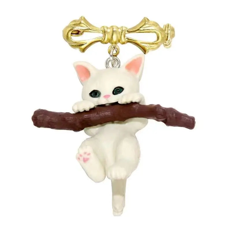Cute Cat Brooch Holding Branches Female High-grade Temperament Simple Clothes Anti-slip Pin