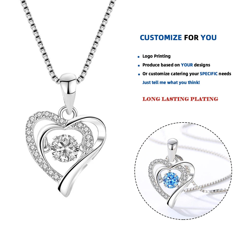 D655 925 Sterling Silver Pendant Necklace Rhodium Plating Heart Design Women's Jewelry for Weddings Mothers Day Anniversaries MegaBDM