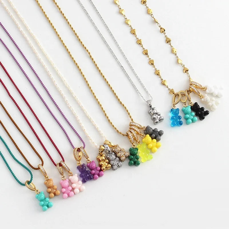 Wholesale Customizable Ins Style Cute Cartoon Shape Resin Gummy Bear Teddy Candy Bear Pendant Necklace Earrings