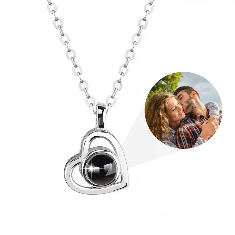 Personalized Heart Shaped Paperclip Projection Photo Necklace Custom Picture Valentine's Day Gifts for Girls Family