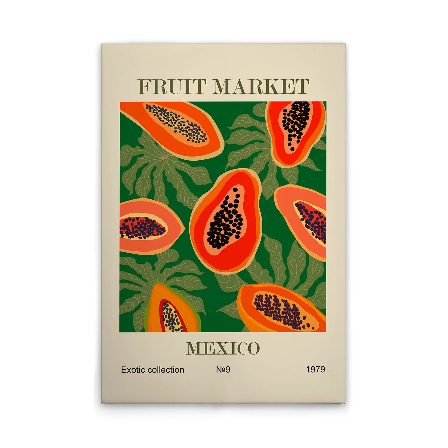 Made In Germany - Home Decor Canvas Picture Retro Sign Papayas - Wall Painting Mural In Beige And Orange - Stretcher Frame Art