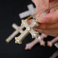 Luxury Cross Pendant Gold Plated with Cubic Zirconia Exquisite Religious Jewelry Sparkling Crystal Embellished Christian Symbol