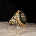 New Arrival Men's 925 Sterling Silver Ottoman Style Ring Bi-Color Rhodium and Gold Designed in Turkey Model RCEGYT-138