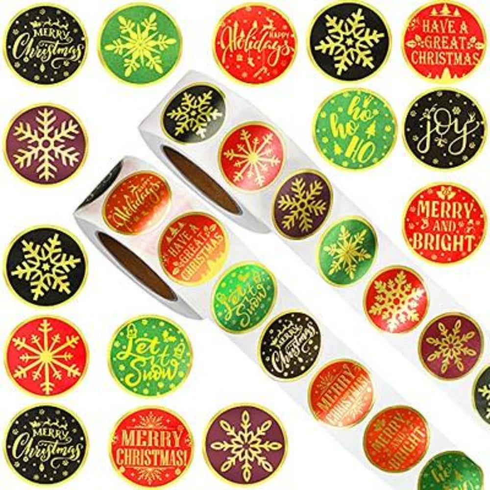 500pcs/roll Sticker Cowhide Self-adhesive Label Merry Christmas Holiday Decoration Gift Crafts Decoration Sealing Sticker Label