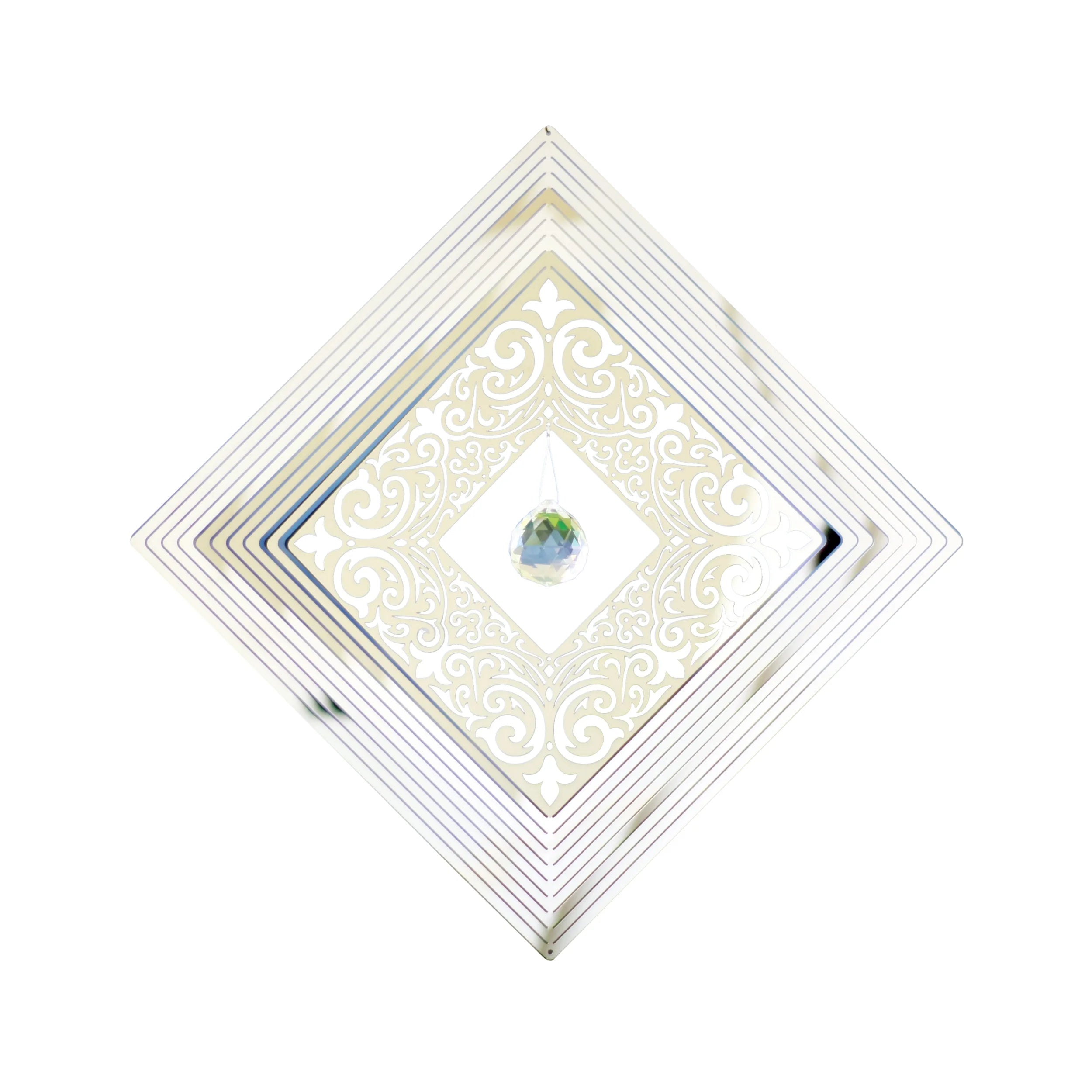Diamond Shaped 3D Garden Wind Spinners with Crystal Pendant Garden Ornaments by Supplier
