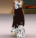 2025 New Summer Women's Sleeveless Long Dress with V-neck and Floral Print European and American Style for Cross-border Foreign