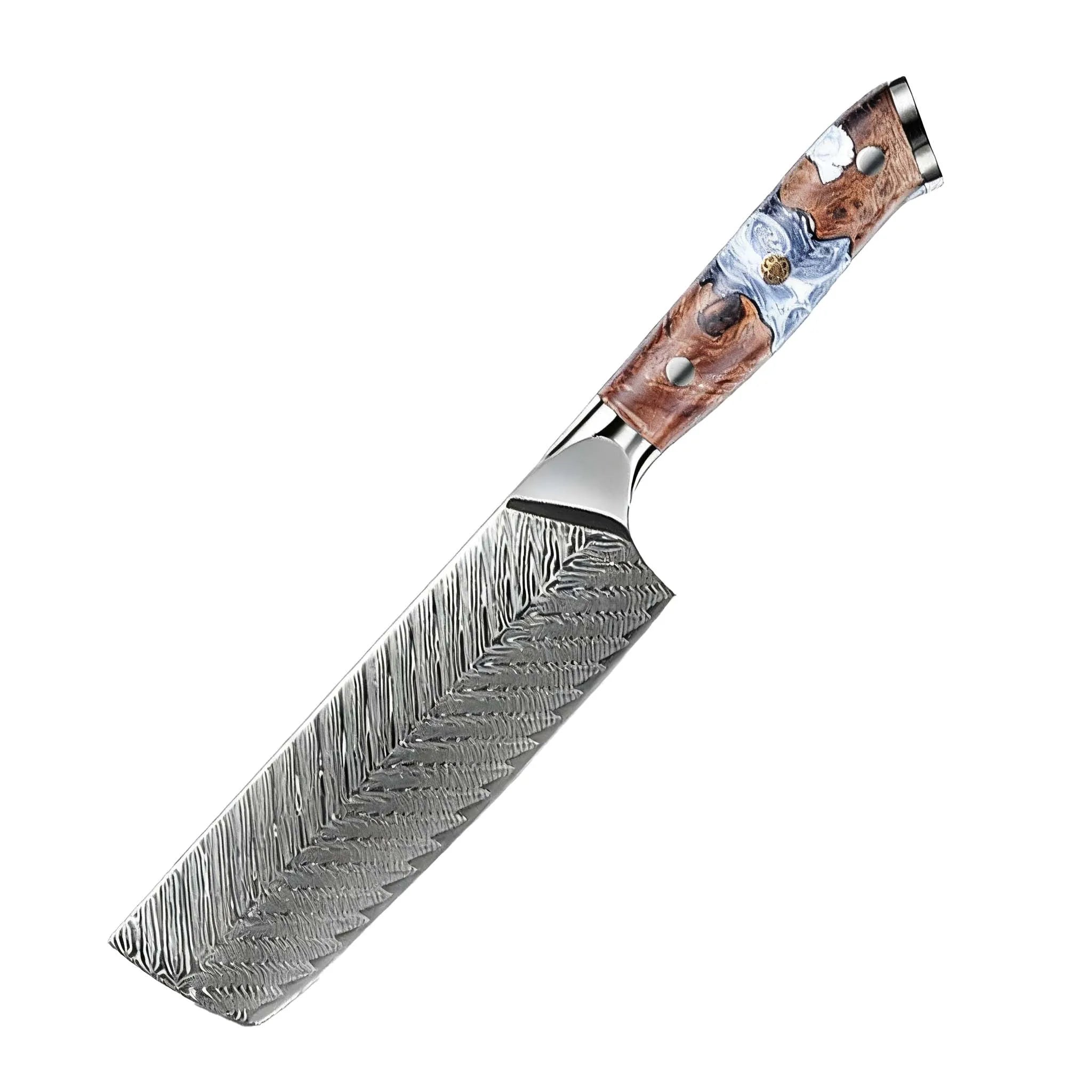 KEENHOPE Professional 7 Inch Japanese Damascus Steel VG10 Knife Nakiri Knife Chef Kitchen Knife Set Maple Burl and Resin Handle
