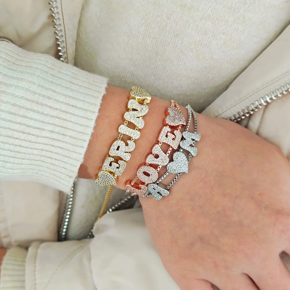 Qingyuan Customized Personalized Name Inlaid Zircon Double Layer Sliding Letter Bracelet MegaBDM