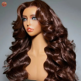 Chestnut Brown Body Wave Lace Front Wig Brazilian Virgin Human Hair Transparent Lace Frontal Wigs for Women Daily Fashion Wear