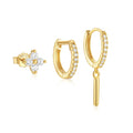 CANNER 3pcs/set S925 Sterling Silver Classic Flower Stud Earrings Huggie Hoop Earrings for Women
