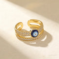 QIKU Fashion  Eye Double Layer Crystal Paved Opening Adjustable Ring Copper Zircon Jewelry Customized Wholesale Dropshipping