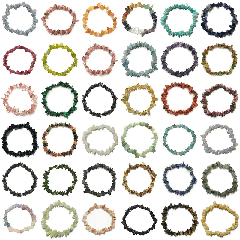 Genuine Gemstone Chip Bracelets Irregular Crystal Chip Bracelets for Women