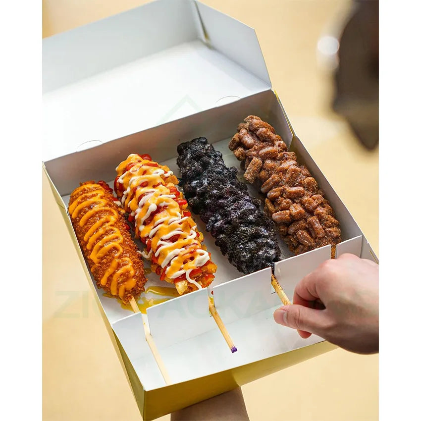 Customized Disposable Takeaway Food Container Box for Korean Corn Dog Fast Food Hotdog Packaging with Insert MegaBDM