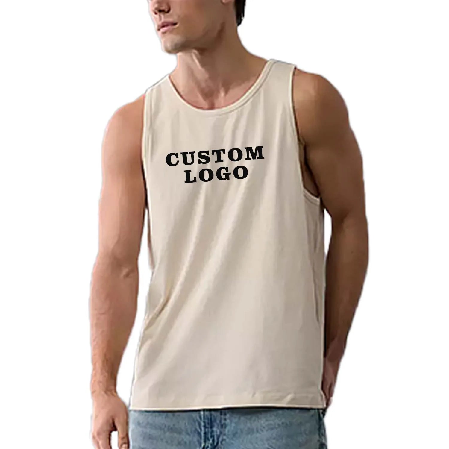 Custom Blank Screen Print Tee Shirt Manufacturer Streetwear Vintage Oversize Cotton Men's Tank Tops Boxy Fit Sleeveless T-shirt