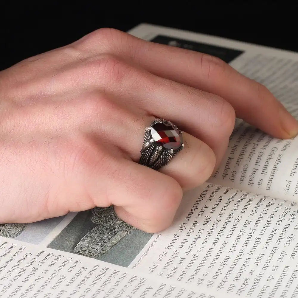 Wholesale Azuris VALKH1156 925 Sterling Silver Ottoman Style Men's Ring with Natural Stone Agate Handmade in Turkey