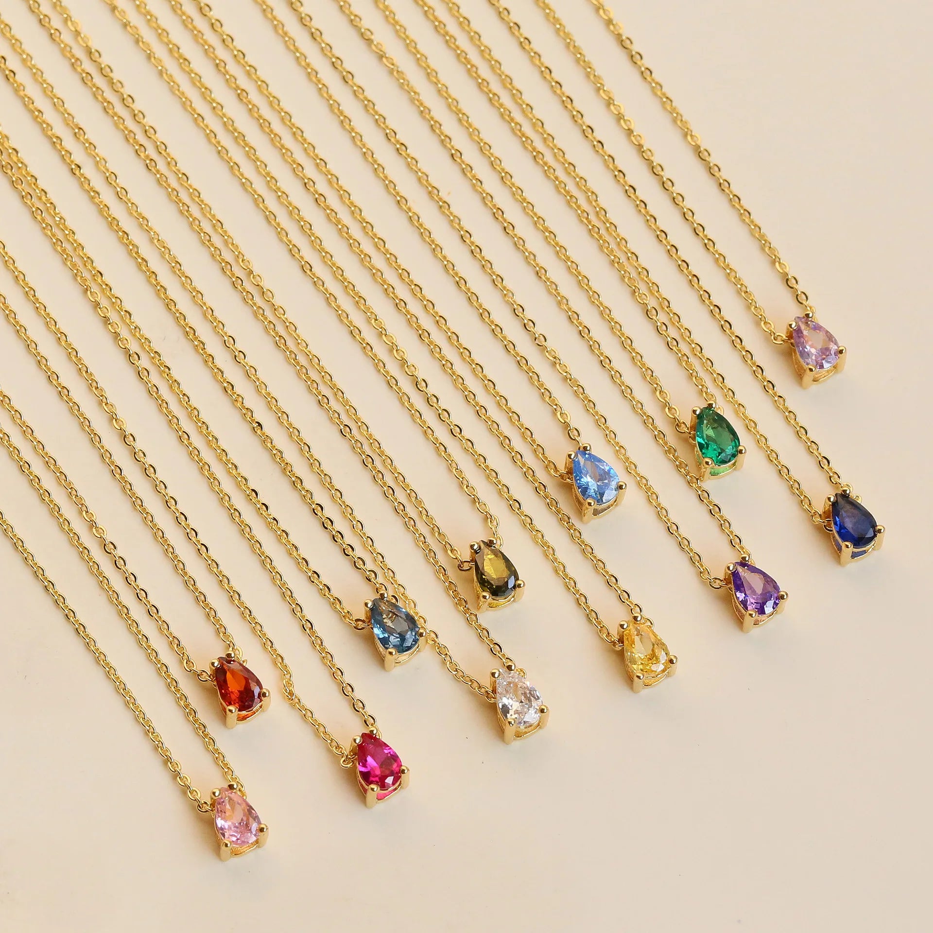 Wholesale Fashion Jewelry Gold Plated Water Drop Birth Stone Pendant Necklace for Women